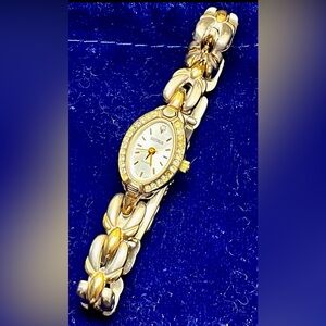 Benrus Vintage Two-Tone Crystal Accent Bracelet Watch in Gold and Silver